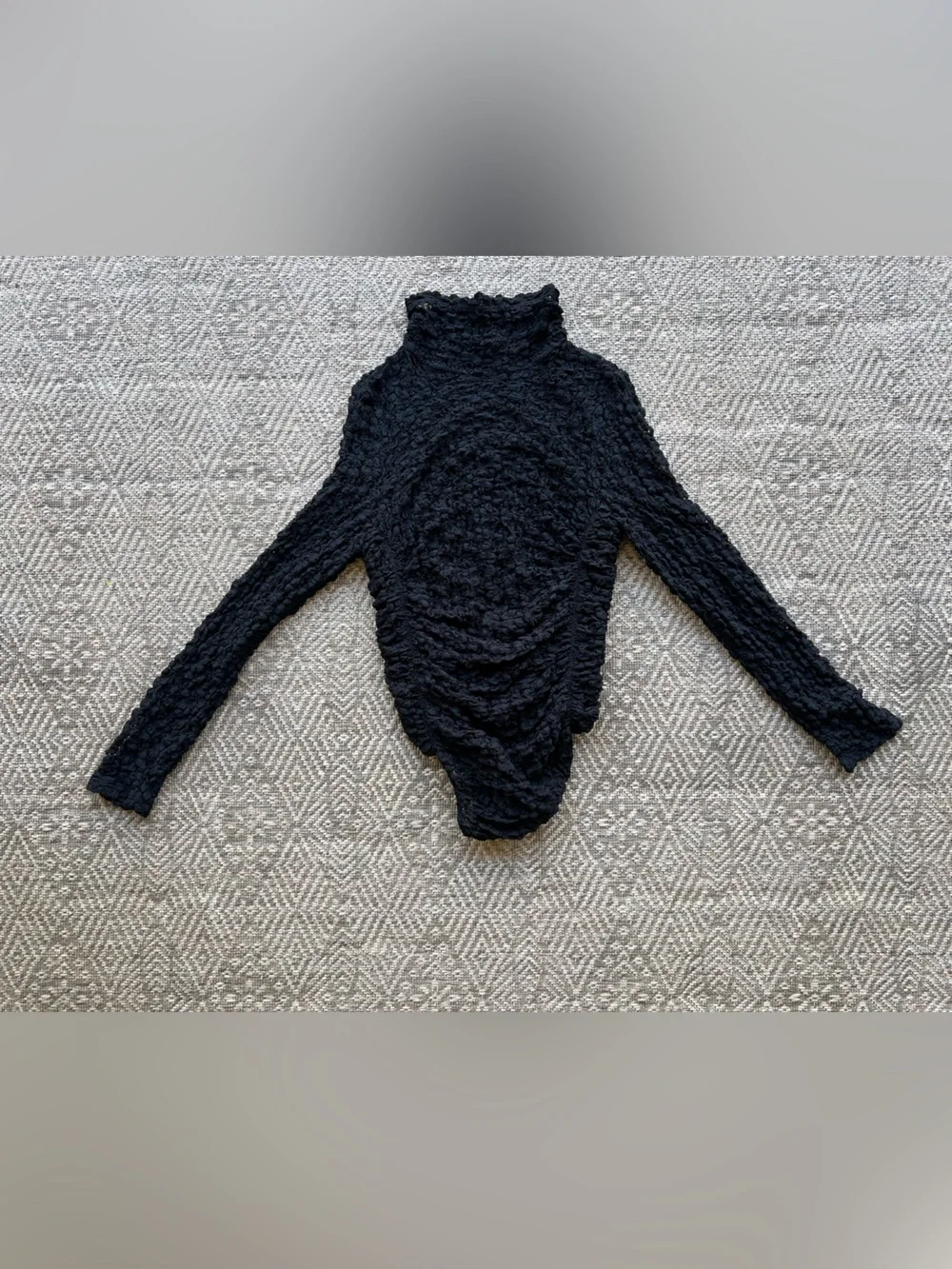 Free People Black Lace Bodysuit Long‎ Sleeve Mock Neck One Size